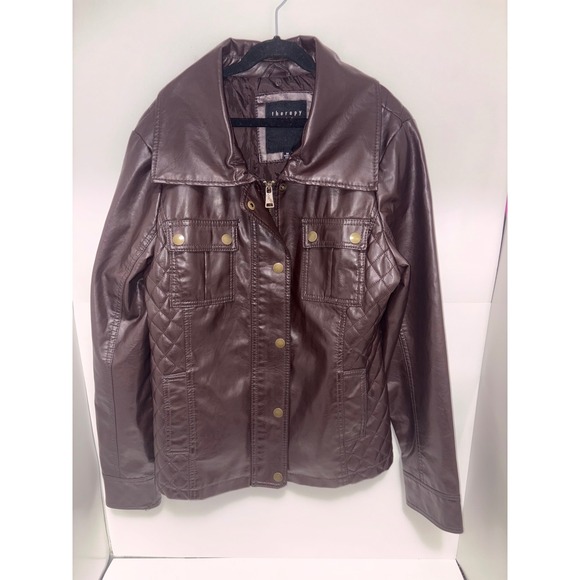 Therapy Faux Leather Brown Quilted Moto Jacket Women's‎ Medium - Picture 2 of 5